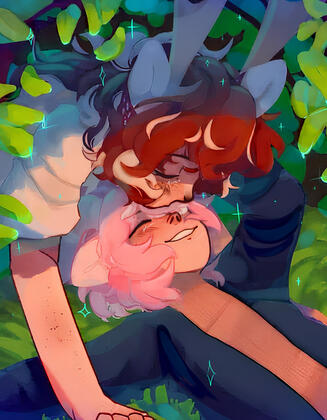 Two characters + waist-up + detailed background